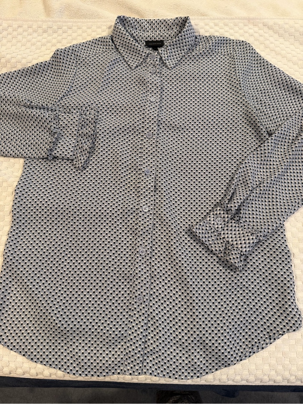 Who What Wear Blue and White Dot Button-Down Shirt, Size Small